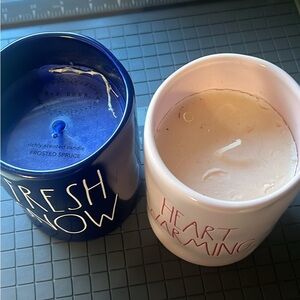 Rae Dunn Fresh Snow and Heart Warming Candles - Blue and White